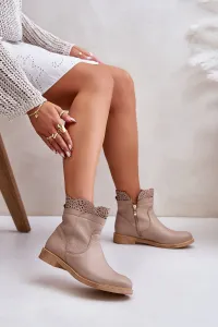 Lewski Shoes Nízke Dámske Čižmy Na Plochéj Pätke Kožené Lewski 3624 Béžové