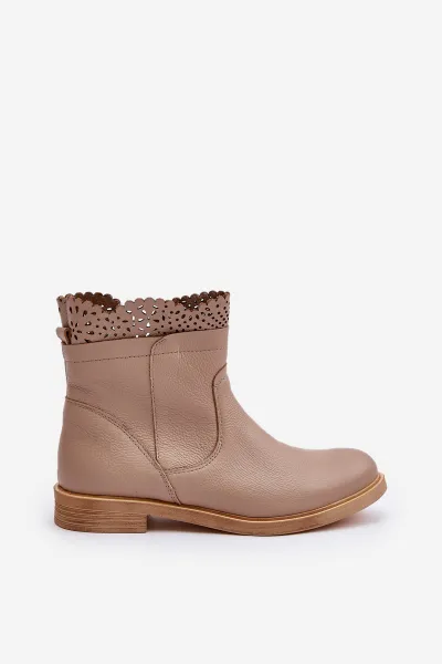 Lewski Shoes Nízke Dámske Čižmy Na Plochéj Pätke Kožené Lewski 3624 Béžové