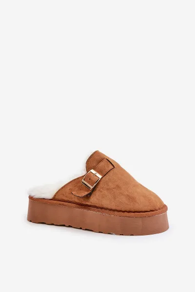 FK1 Dámske papuče na hrubej podrážke s kožušinou a sponou Camel Linneola