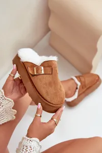 FK1 Dámske papuče na hrubej podrážke s kožušinou a sponou Camel Linneola