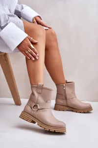 Lewski Shoes Dámske Kožené Čižmy Na Plochom Opätku Béžové Lewski 3610