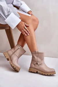 Lewski Shoes Dámske Kožené Čižmy Na Plochom Opätku Béžové Lewski 3610