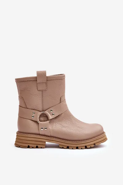Lewski Shoes Dámske Kožené Čižmy Na Plochom Opätku Béžové Lewski 3610