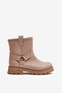 Lewski Shoes Dámske Kožené Čižmy Na Plochom Opätku Béžové Lewski 3610