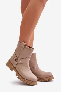 Lewski Shoes Dámske Kožené Čižmy Na Plochom Opätku Béžové Lewski 3610