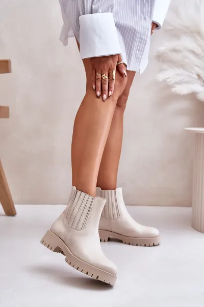 Lewski Shoes Dámske Zateplené Topánky Na Plocho Kožené Svetlo Béžové Lewski 3611