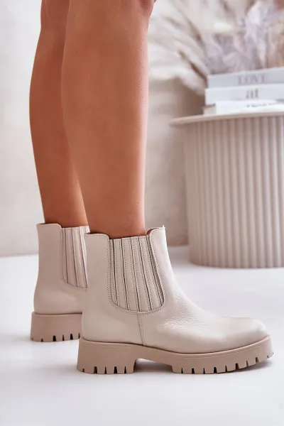 Lewski Shoes Dámske Zateplené Topánky Na Plocho Kožené Svetlo Béžové Lewski 3611