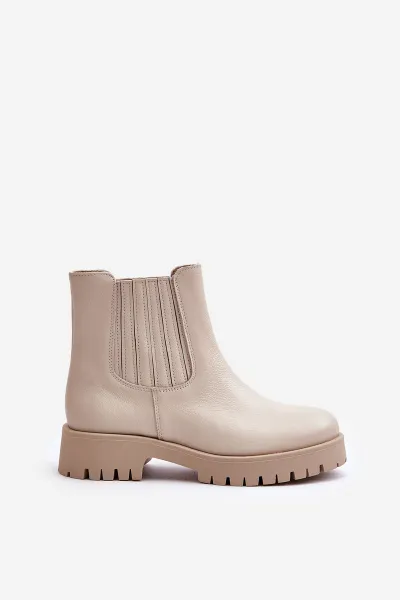 Lewski Shoes Dámske Zateplené Topánky Na Plocho Kožené Svetlo Béžové Lewski 3611