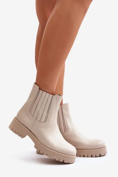 Lewski Shoes Dámske Zateplené Topánky Na Plocho Kožené Svetlo Béžové Lewski 3611