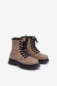 FR1 Zateplené dievčenské čižmy s leopardím vzorom béžové Nelanna