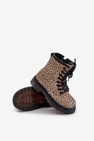 FR1 Zateplené dievčenské čižmy s leopardím vzorom béžové Nelanna