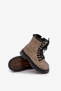 FR1 Zateplené dievčenské čižmy s leopardím vzorom béžové Nelanna