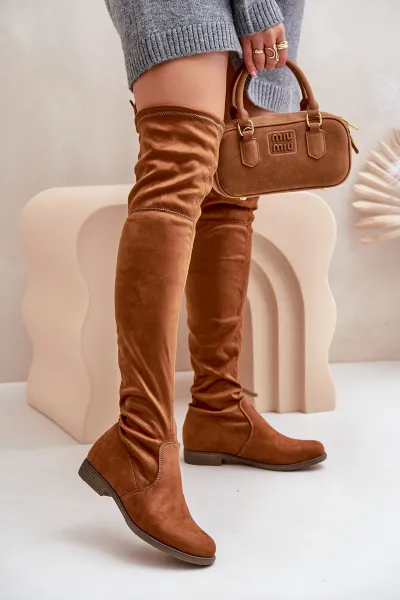PH2 Čižmy Na Plocho Po Koleno Z Eko Semišu Camel Linnithia