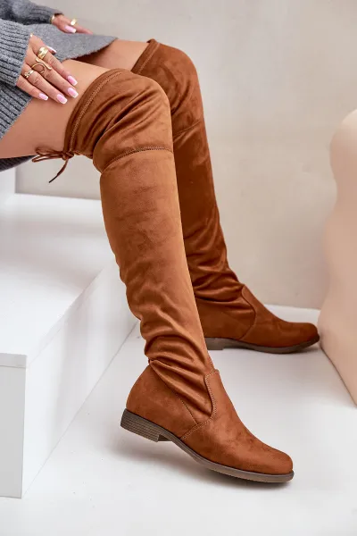PH2 Čižmy Na Plocho Po Koleno Z Eko Semišu Camel Linnithia