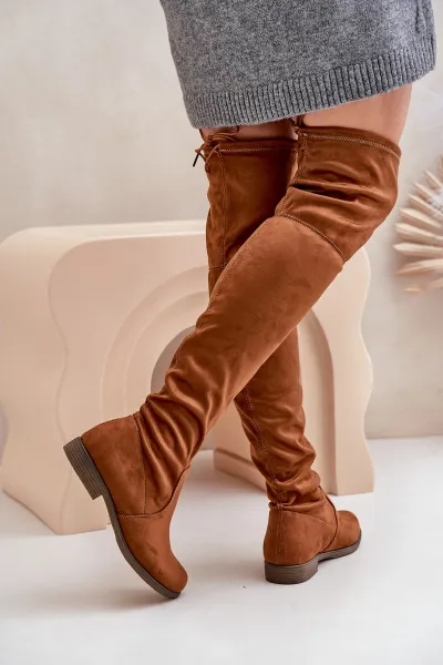 PH2 Čižmy Na Plocho Po Koleno Z Eko Semišu Camel Linnithia