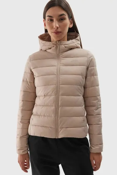 Dámska Pružná Bunda S Kapucňou 4F Béžová 4FWAW24TDJ