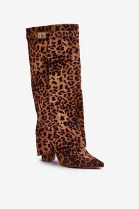 FI1 Dámske Čižmy Na Opätku Pred Kolenom Leopard Hnedé Portora