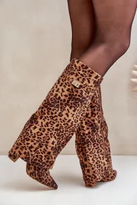 FI1 Dámske Čižmy Na Opätku Pred Kolenom Leopard Hnedé Portora