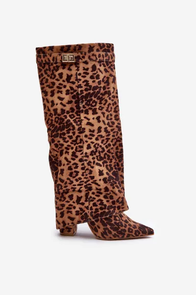 FI1 Dámske Čižmy Na Opätku Pred Kolenom Leopard Hnedé Portora