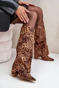 FI1 Dámske Čižmy Na Opätku Pred Kolenom Leopard Hnedé Portora