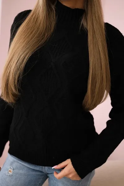 Sweater with decorative knitting in black color