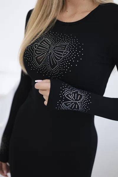 Knitted dress with a black bow motif