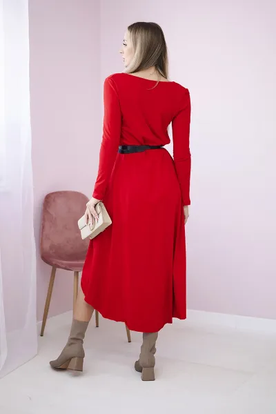 Dress with decorative belt and red inscription