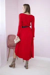 Dress with decorative belt and red inscription