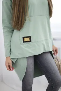 Sweatshirt with a long back and a hood in dark mint