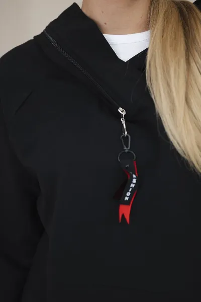 Tunic with zipper on hood Oversize black