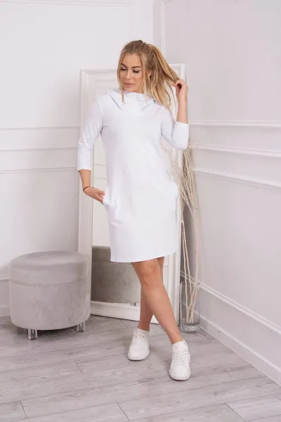 Dress with hood and pockets white