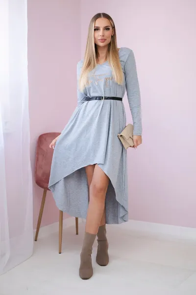Dress with decorative belt and gray inscription