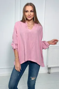 Cotton blouse with rolled up sleeves in light pink color