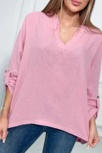 Cotton blouse with rolled up sleeves in light pink color