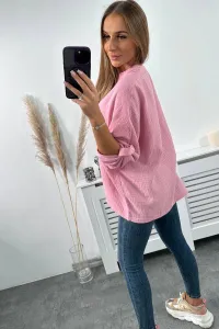 Cotton blouse with rolled up sleeves dark pink