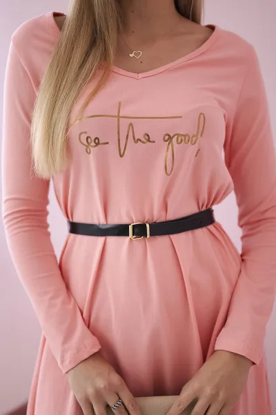 Dress with decorative belt and apricot inscription