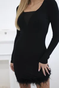Viscose dress with fur at the bottom black