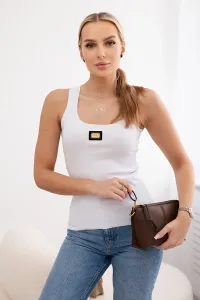 Striped blouse with white metal plate