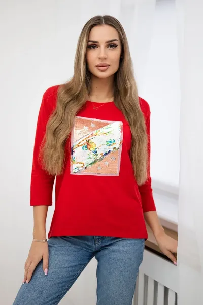 Blouse with 3D Bird red graphics
