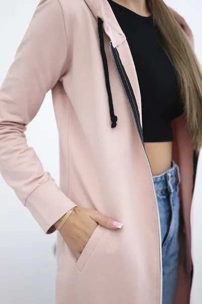 Women's long hoodie Kesi - powder pink