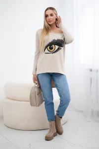 Blouse with print and longer back beige
