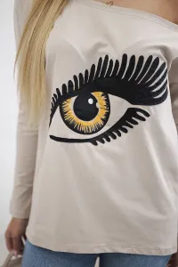 Blouse with print and longer back beige