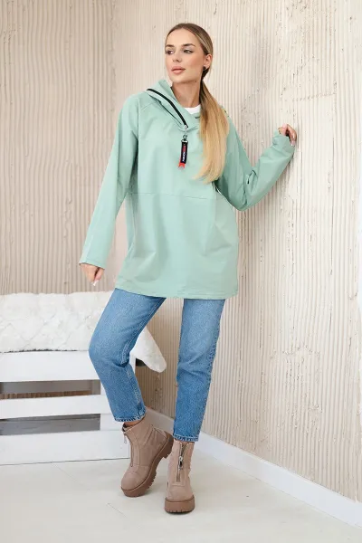 Tunic with zipper on hood Oversize dark mint
