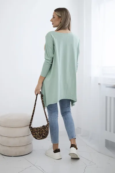 Oversized blouse with a dark mint lip print