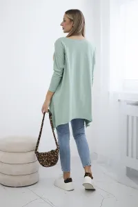 Oversized blouse with a dark mint lip print