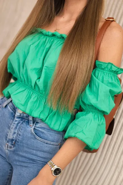 Blouse over the shoulder dark green