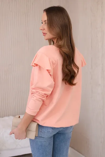 Cotton blouse with ruffles on the shoulders apricot