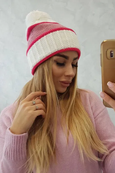 Women's Cap Kinga K297 White + Neon Pink + Dark Pink