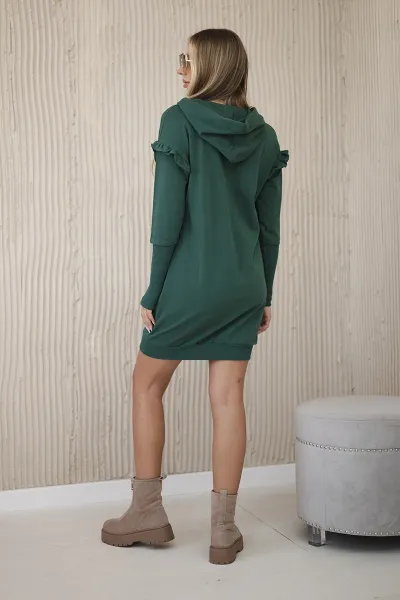 Dress with decorative ruffles and a hood green