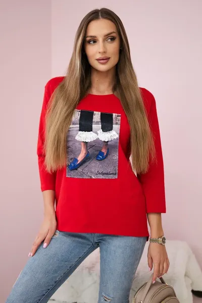 3D Graphic Blouse with Zirconia Red